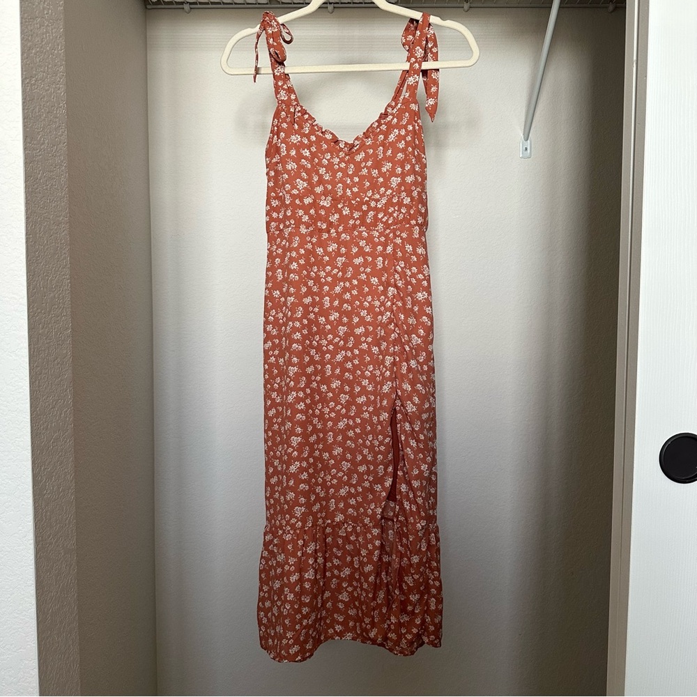 abercrombie & fitch coral floral midi dress